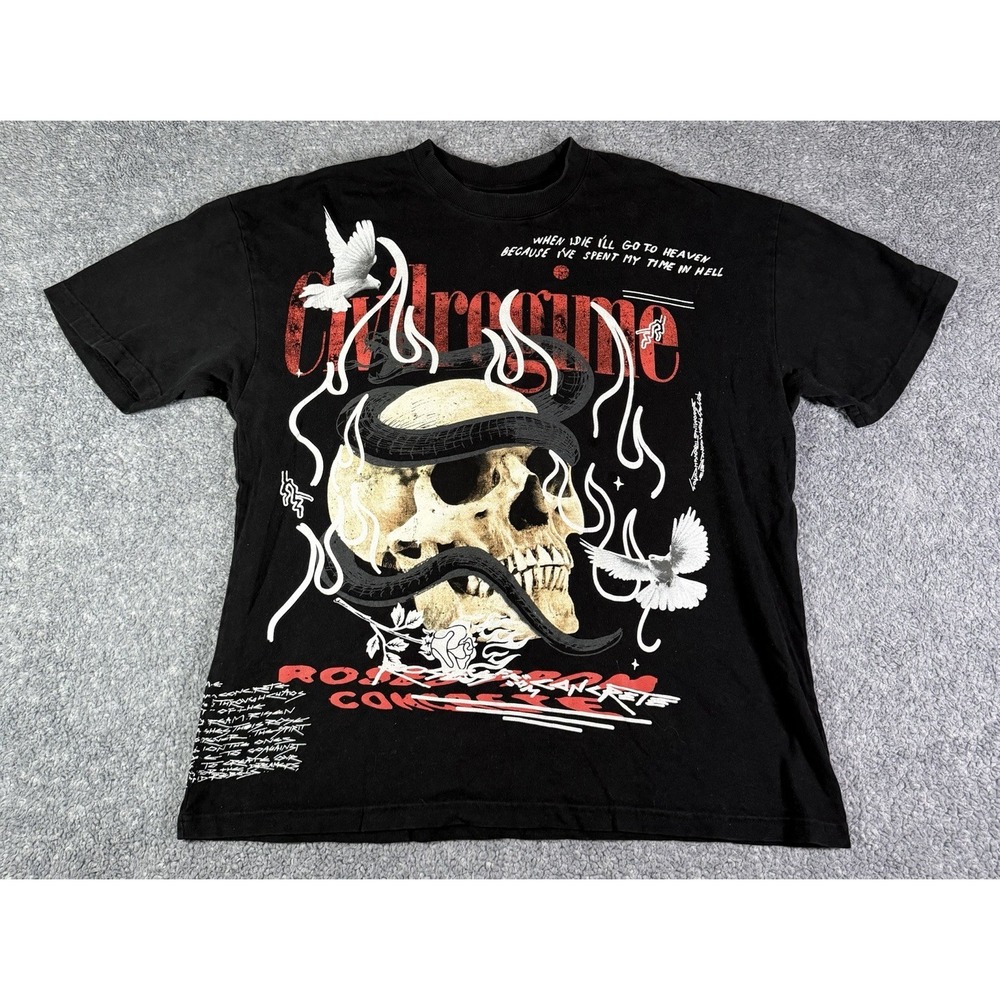 Civil Regime Men's Large Black Skull Graphic Cotton T-Shirt Oversized Streetwear